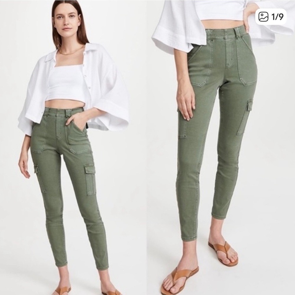 Spanx Womens High Waisted Stretch Twill Ankle Cargo Pants Size 1X Green 20311R